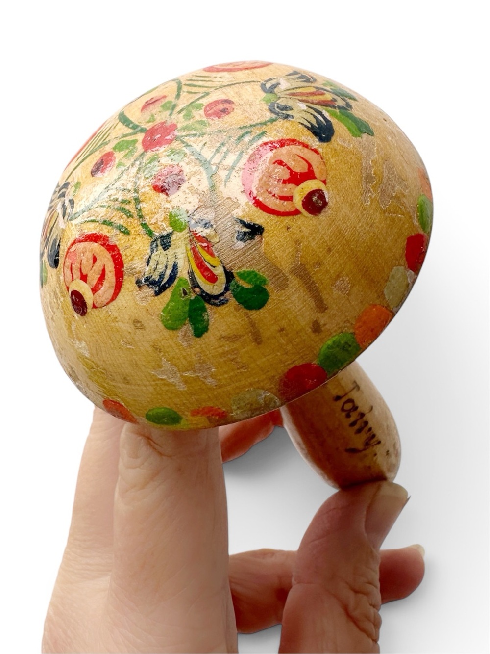 Vintage Mushroom Darner Hand-Painted - Floral Design - Eastern European Folk Art